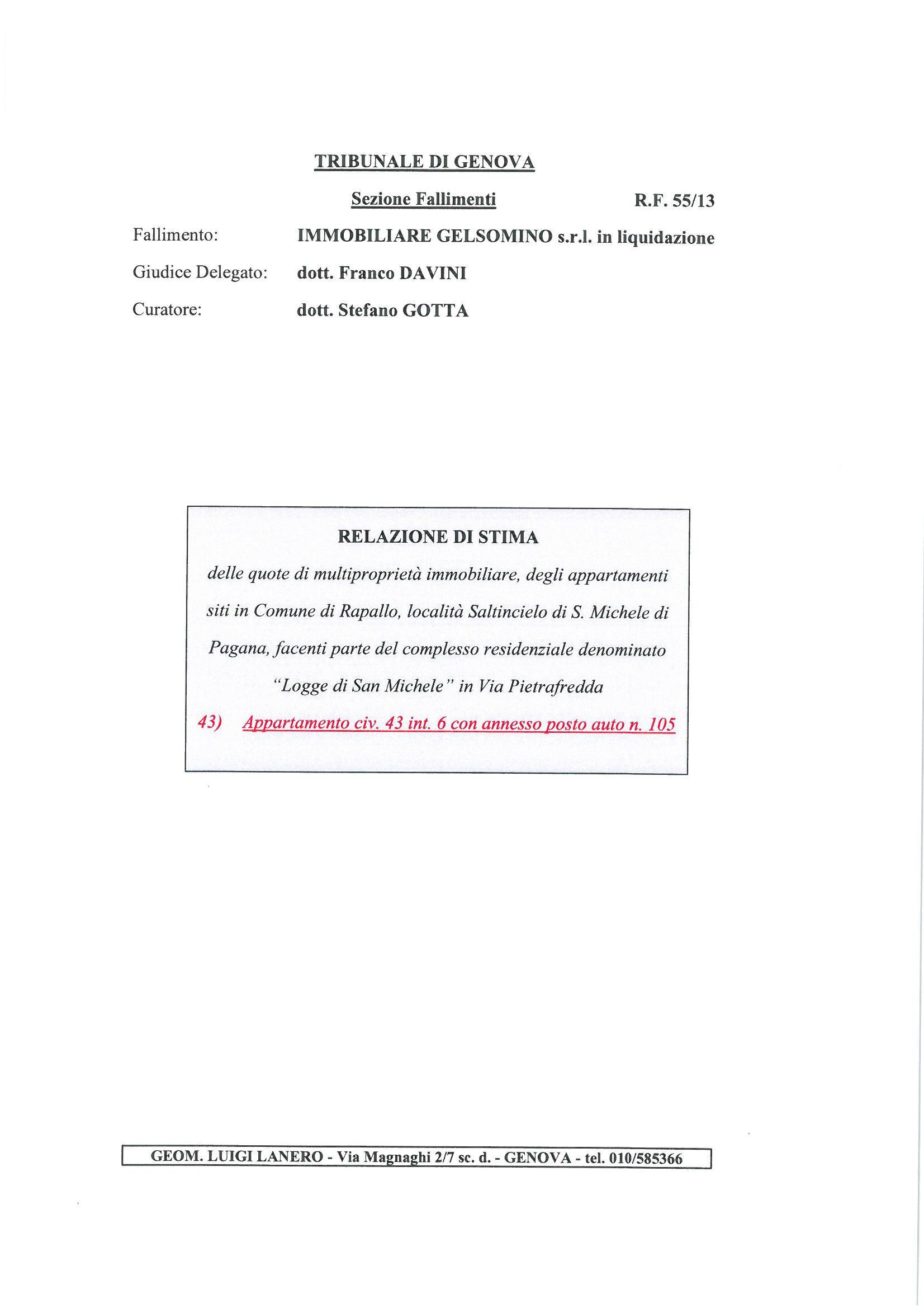 immobile appartamento all'asta in Frazione San Michele di Pagana - Località Saltincelo - Via Pietrafredda - 16035 Rapallo (GE) - 1