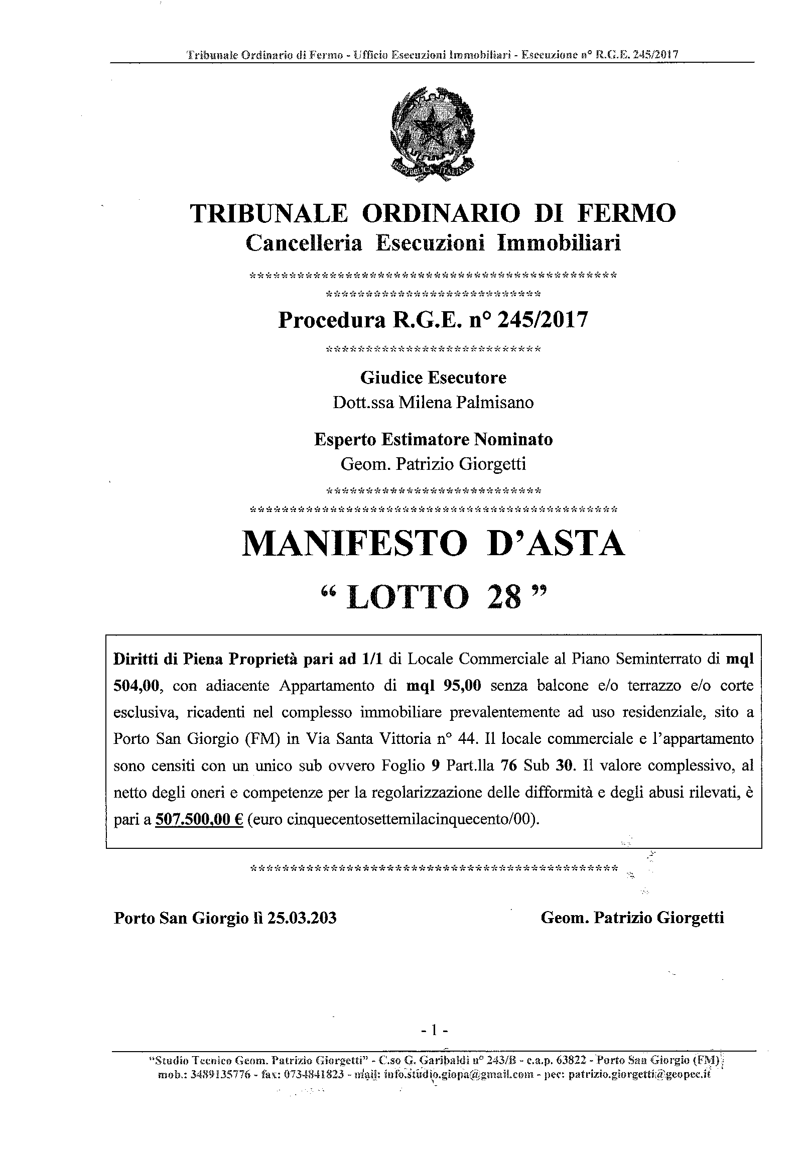 immobile appartamento all'asta in via santa vittoria n 44 (di fatto civico 6) - 63822 Porto San Giorgio (FM) - 1