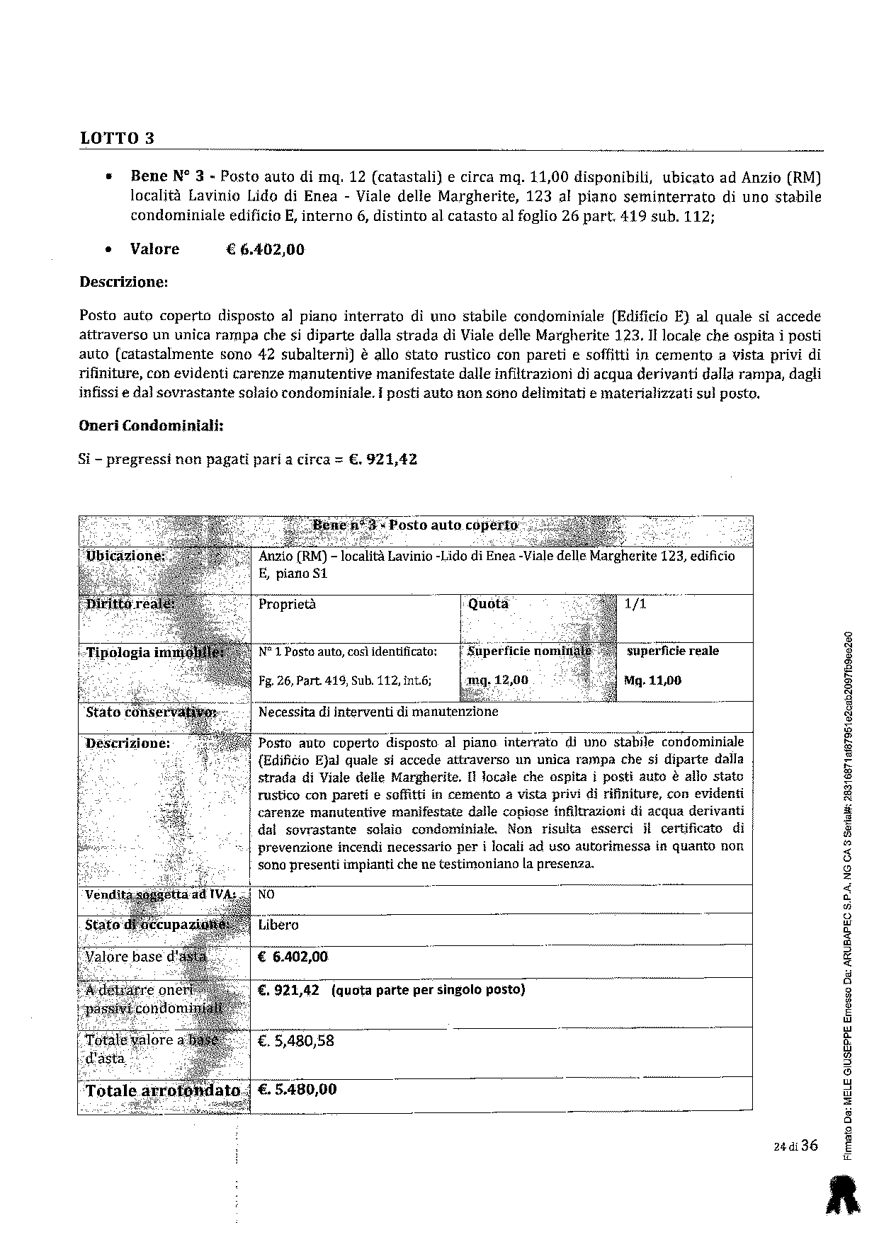 immobile posto auto all'asta in Località Lavinio Lido di Enea - 00042 Anzio (RM) - 3