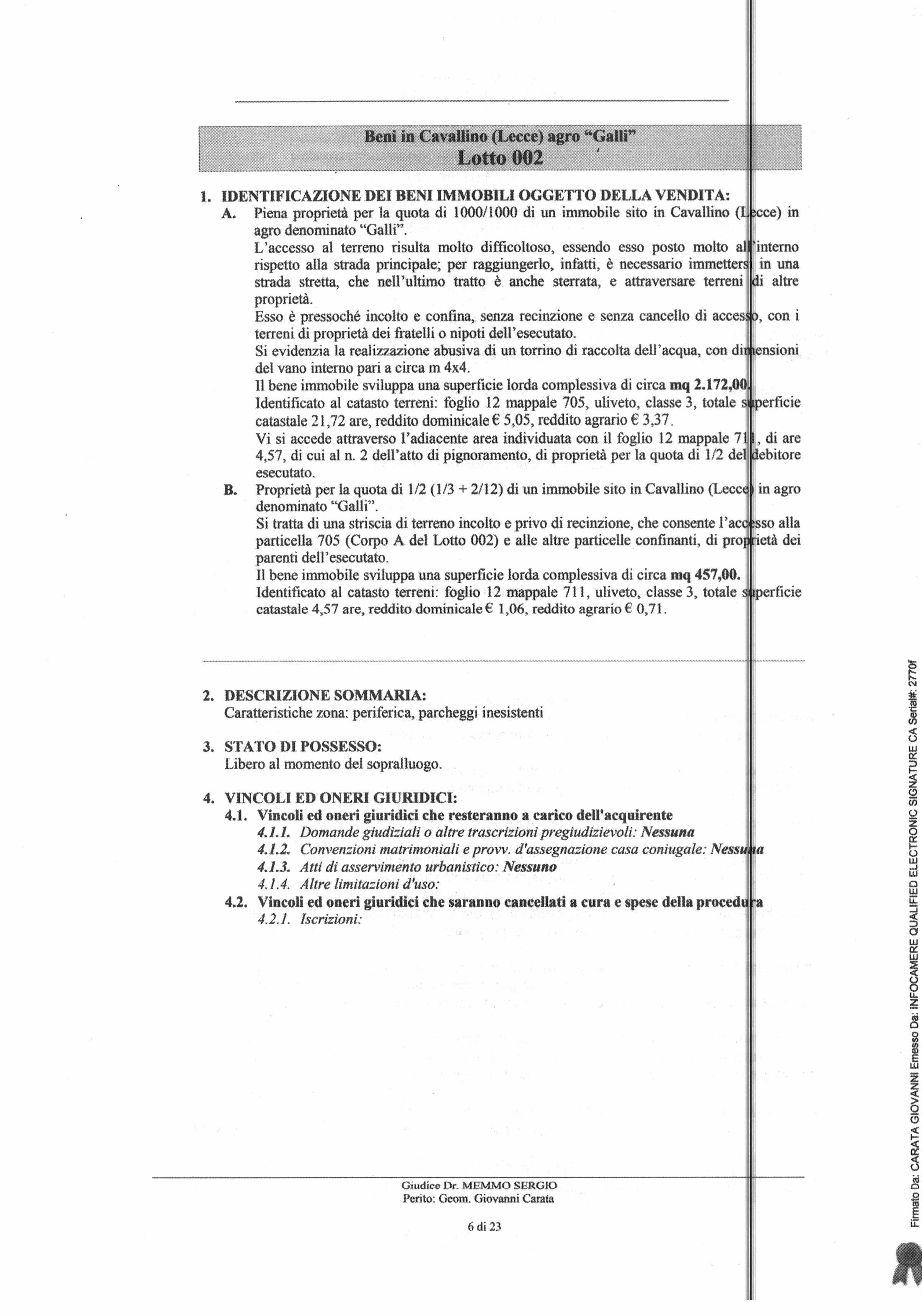 immobile terreno all'asta in agro denominato Galli - 73020 Cavallino (LE) - 5