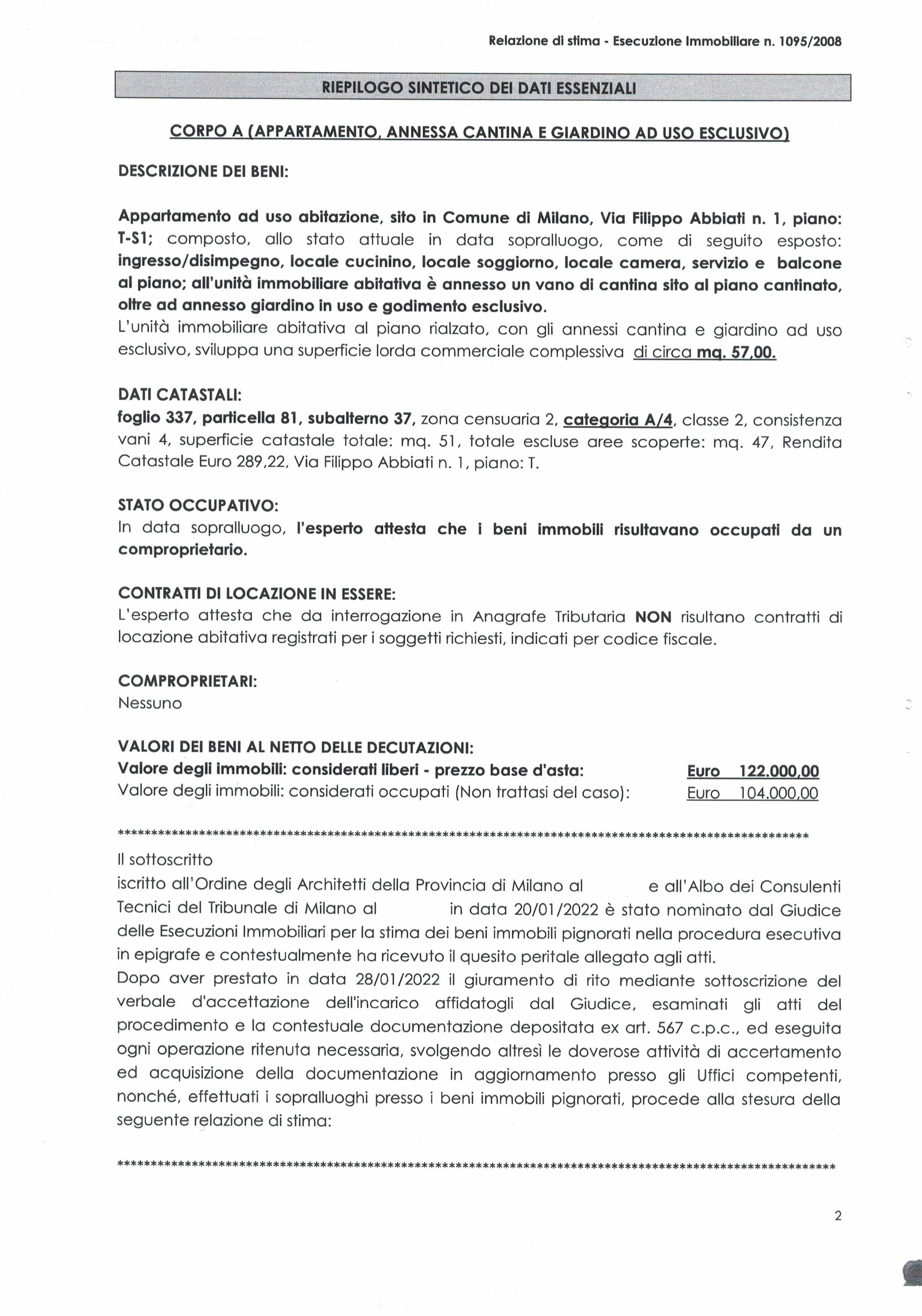 immobile appartamento all'asta in Via Filippo Abbiati n 1 - 20148 Milano (MI) - 2