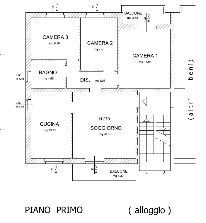 planimetria QUADRILOCALE IN VENDITA ALL'ASTA IN VIA CAMPO, SAN BASSANO (CR) - 1
