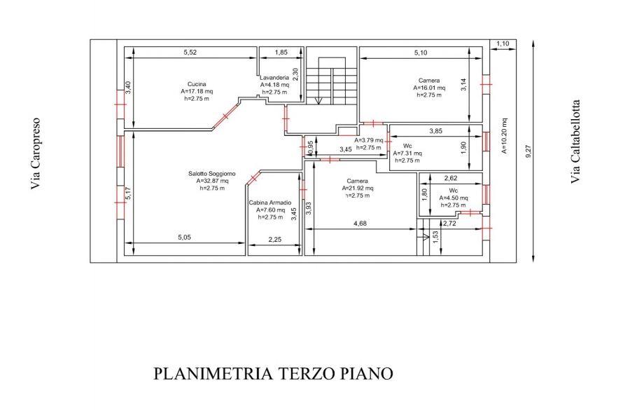 planimetria AMPIO TRILOCALE RISTRUTTURATO ALL'ASTA IN VIA CAROPRESO, CALTAGIRONE (CT) - 1