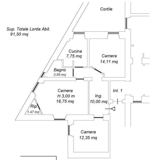 planimetria TRILOCALE ALL'ASTA IN VIA ALESSANDRIA, ROMA (RM) - 1