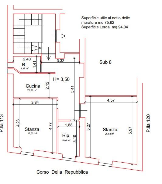 planimetria TRILOCALE ALL'ASTA DA RISTRUTTURARE IN CORSO DELLA REPUBBLICA, VELLETRI (RM) - 1