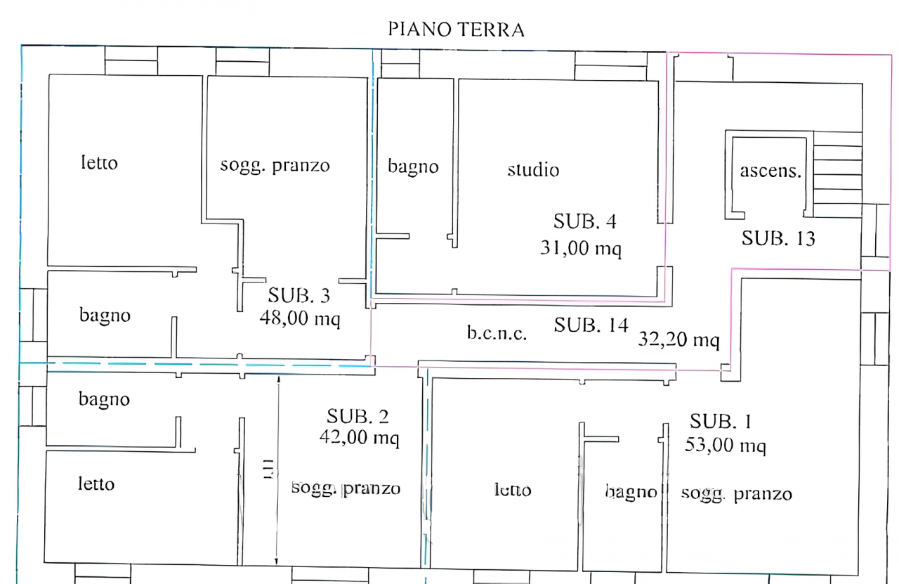 planimetria BILOCALI, STUDI E MAGAZZINO ALL'ASTA DA ULTIMARE IN VIA SAN MARTINO, CALANGIANUS (SS) - 1