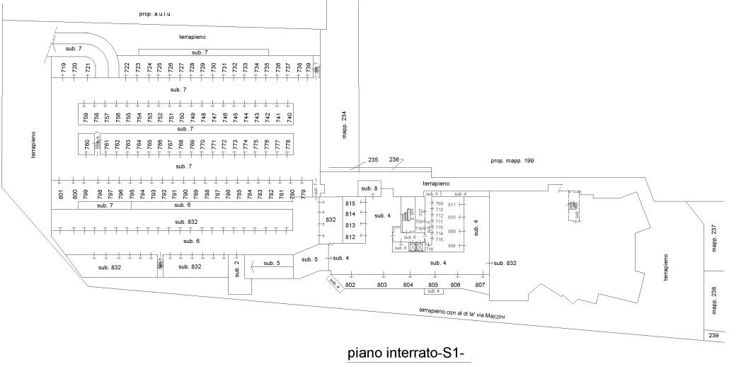 planimetria SEI POSTI AUTO ALL'ASTA IN VIA MAZZINI, CERNUSCO SUL NAVIGLIO (MI) - 1