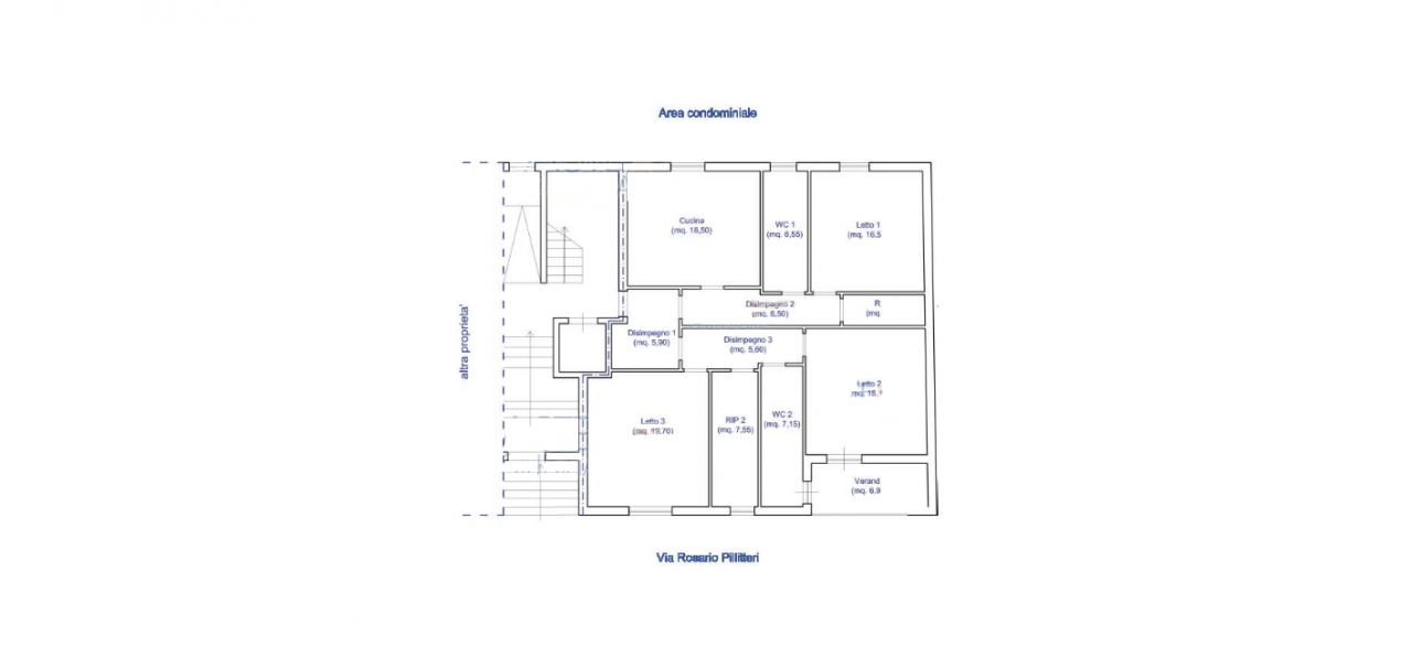 planimetria QUADRILOCALE CON VERANDA ALL'ASTA IN VIA R. PILLITTERI, CANICATTI' (AG) - 1