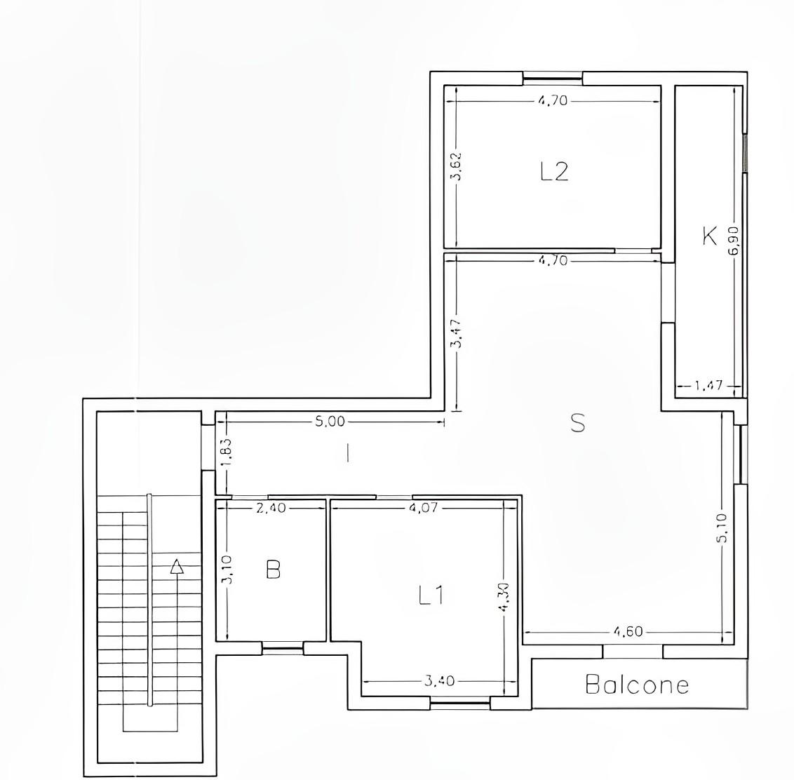 planimetria TRILOCALE CON BALCONE ALL'ASTA IN VIA SANTA MARIA A CUBITO, CANCELLO ED ARNONE (CE) - 1