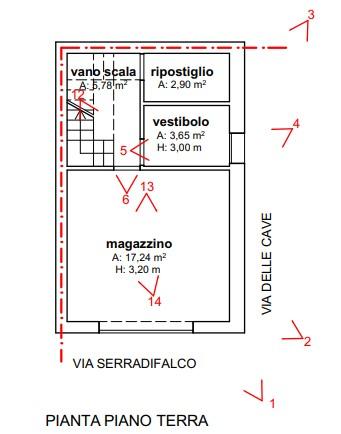 planimetria CASA A SCHIERA ALL'ASTA CON TERRAZZO SCOPERTO IN VIA SERRADIFALCO, CASTELDACCIA (PA) - 1